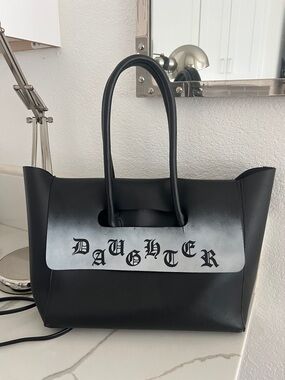 Black Structured Custom 'Daughter' Tote Bag - Women's Faux Leather-Style Handbag